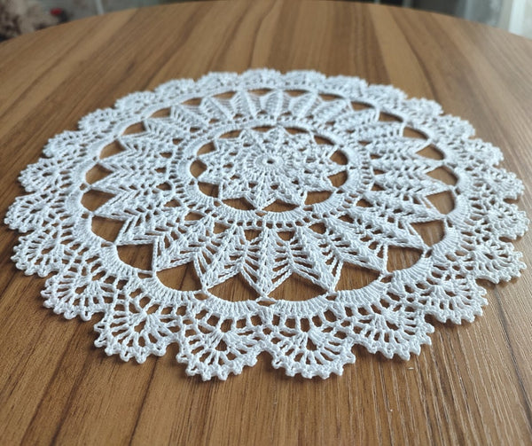 Classic white round crochet doily for decorating breakfast trays and flower compositions