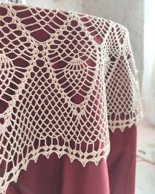 Round crochet tablecloth in beautiful nude beige colour 140cm diameter