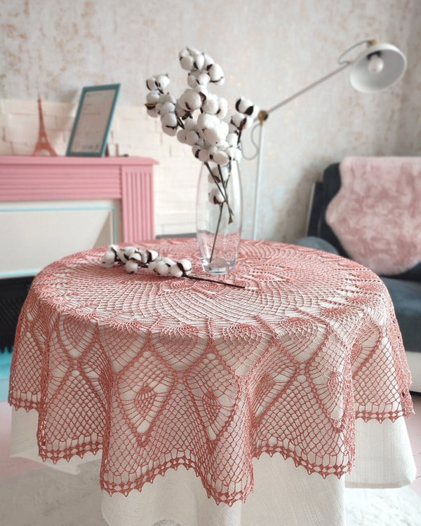 Beautiful lace crochet tablecloth perfect for shabby chic lovers