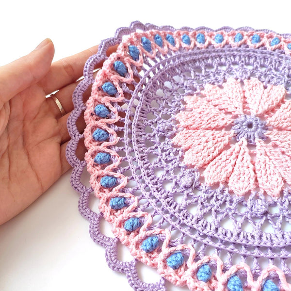 Purple and pink placemat with hearts for romantic dinner decoration