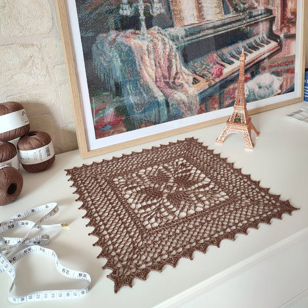 Crochet square table runner in chocolate brown colour