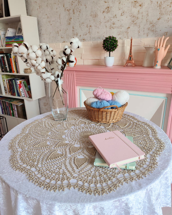 Large beige crochet doily 75cm/29.5" diameter