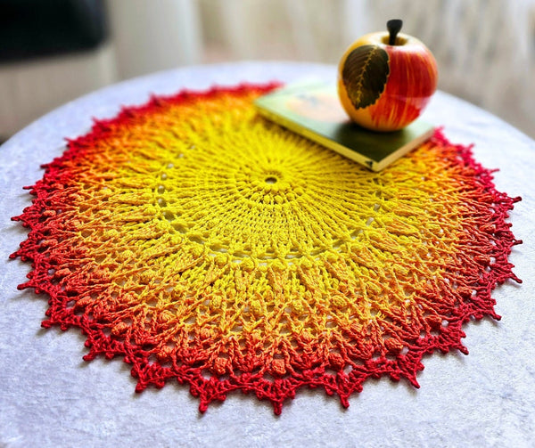 Textured crochet doily pattern, Sparkling Dreams 3D mandala crochet tutorial, chart and description for a round textured centrepiece