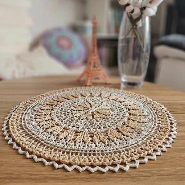Beige and ivory textured doily with hearts