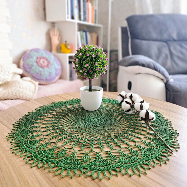 Dark green crochet doily 55cm