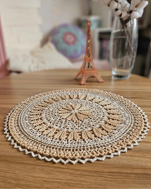 Beige and ivory textured doily with hearts