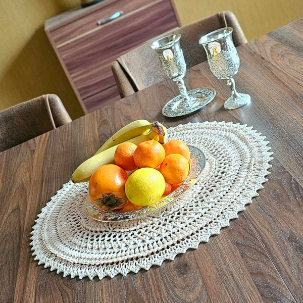 Large ivory textured crochet doily made of pure cotton