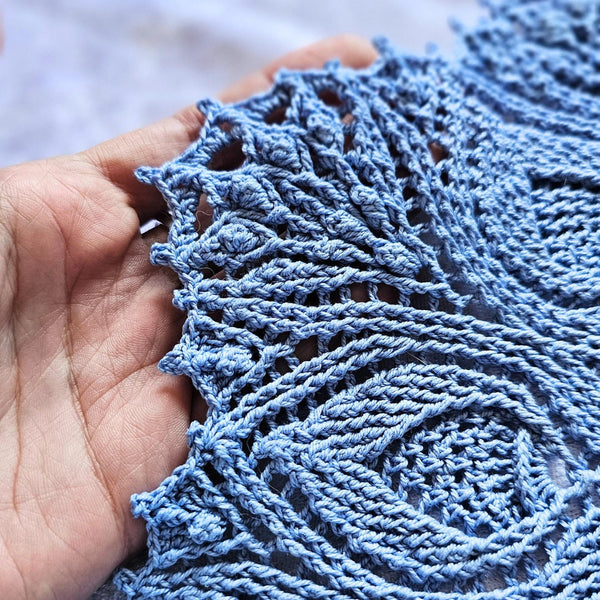 Blue textured doily mandala 30cm diameter.