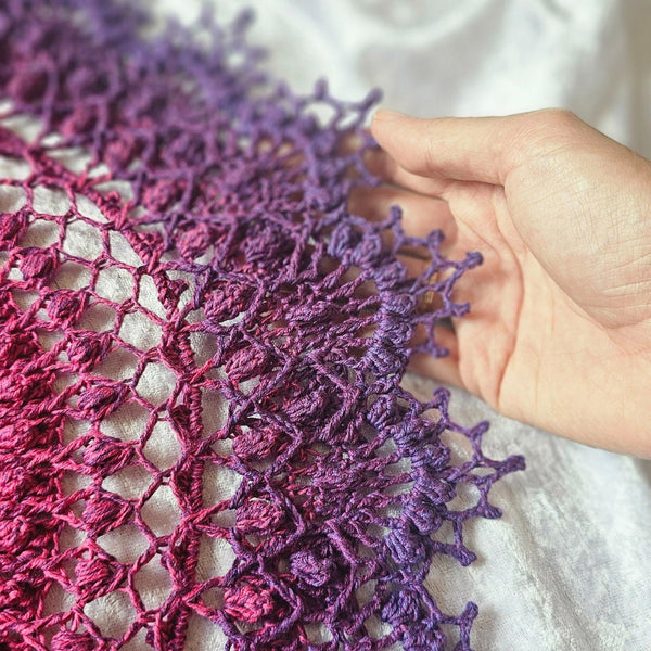One-of-a-kind Large Textured Crochet Doily in fuchsia pink and purple colours 47cm diameter